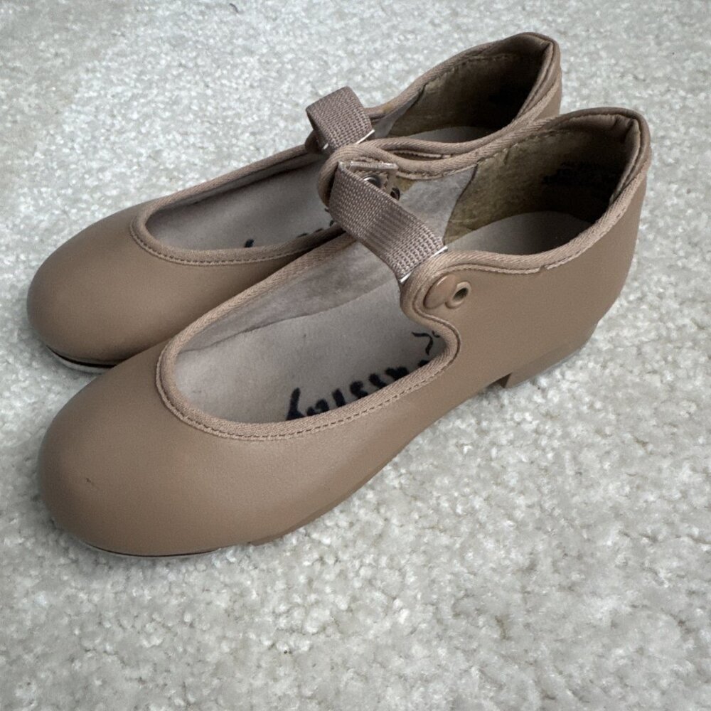 Capezio Tele-Tone Youth Girl Size 10.5 W Tap Shoes Beige Man Made Materials - Picture 4 of 9